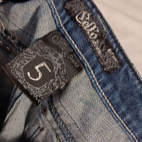 Cello Embellished Flap Pockets Stretch Denim Low Rise Jeans - Picture 6 of 8